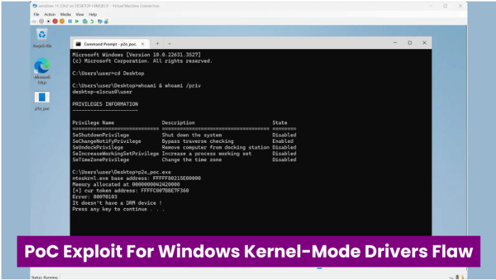 Exploit PoC lançado para falha de escalonamento de privilégios de drivers do modo kernel do Windows