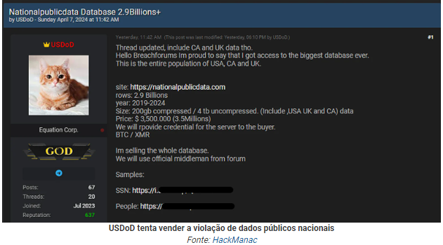 Hacker do USDoD por trás da violação de dados públicos nacionais é preso no Brasil